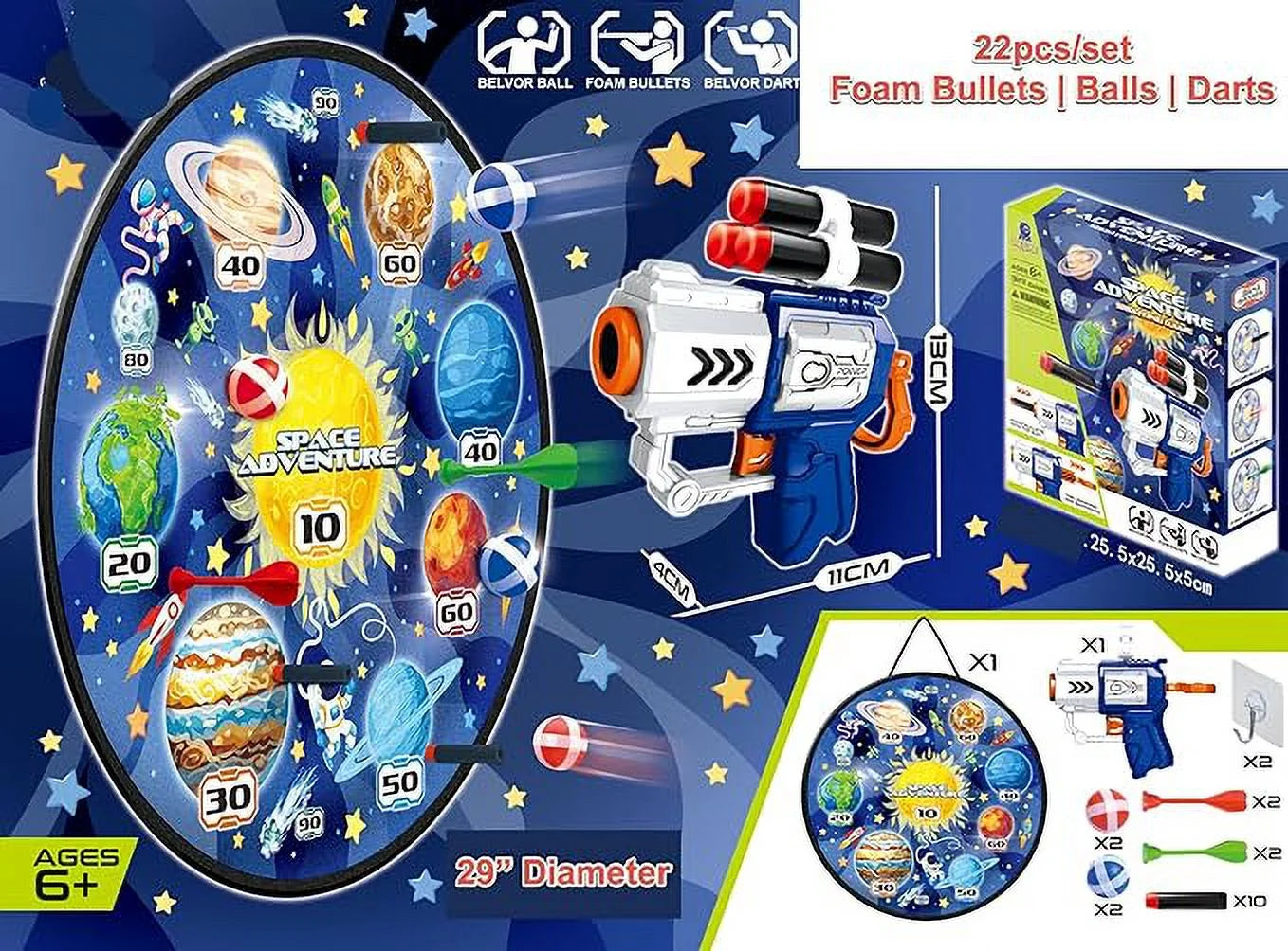 Wall Hanging Dart Game Set with Foam Bullets, Plastic Darts, Belvor Balls and 1 Compact Gun S868177