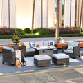 6 Pieces Outdoor Patio Furniture with Rectangle Fire Pit Table Wicker Set O258