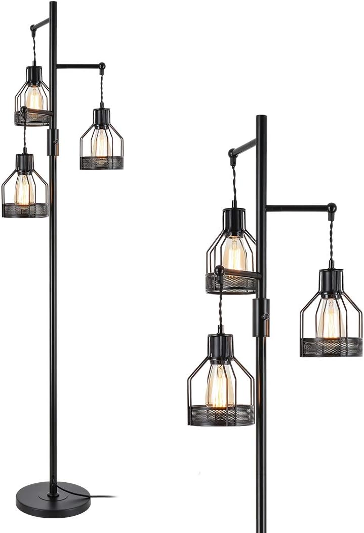 Industrial Floor Lamp with 3 Clear Glass, 64'' Classical Black S99487