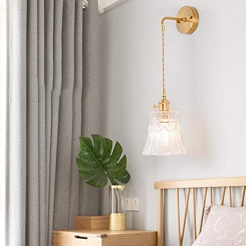 Cone Suspender Wall Light Industrial Vintage Textured Glass Shade 1 Light Cast Brass Wall Lamp E4684
