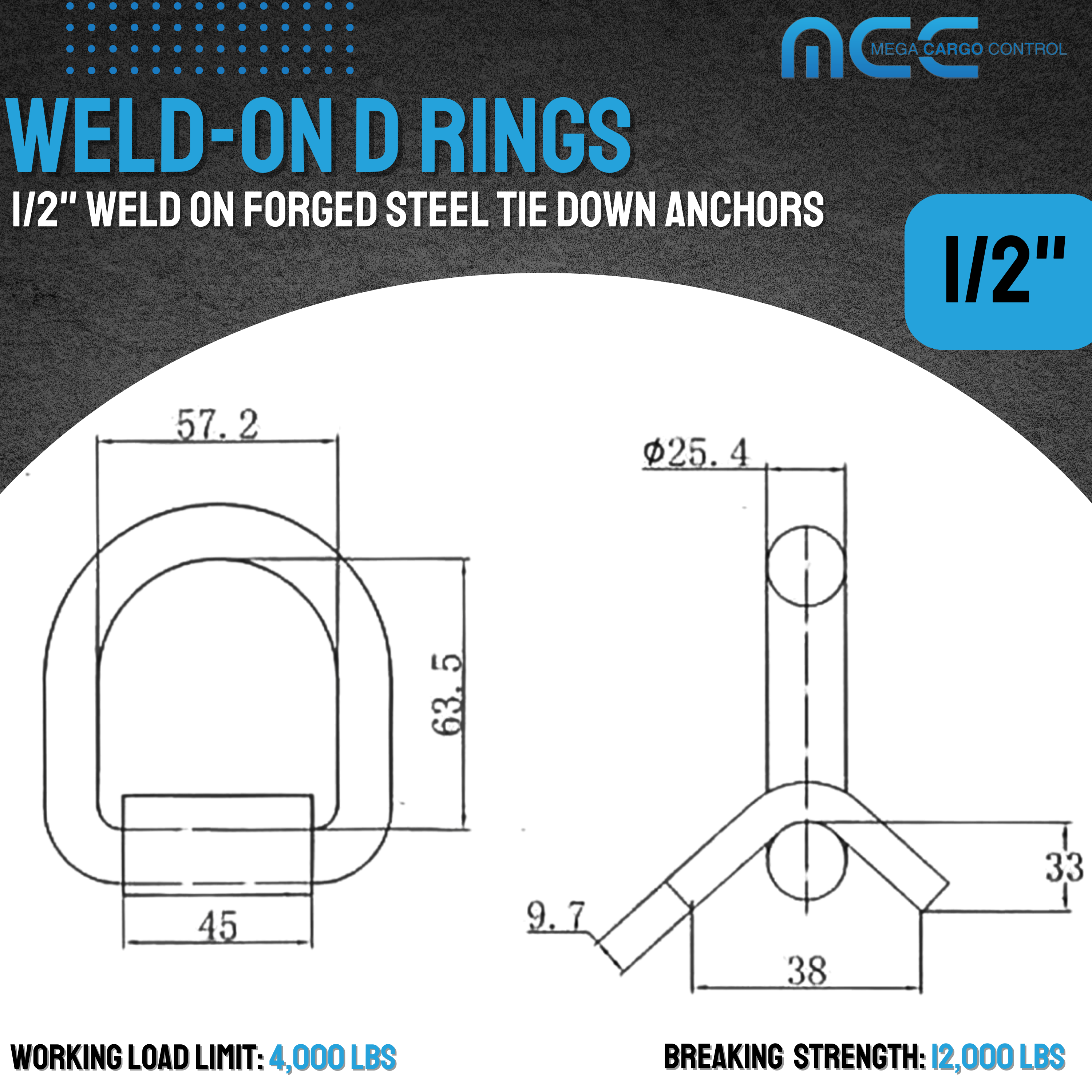 10 Pack Heavy Duty 1/2" Weld-On D Ring for Flatbed Truck Trailer Tie Down Z28527