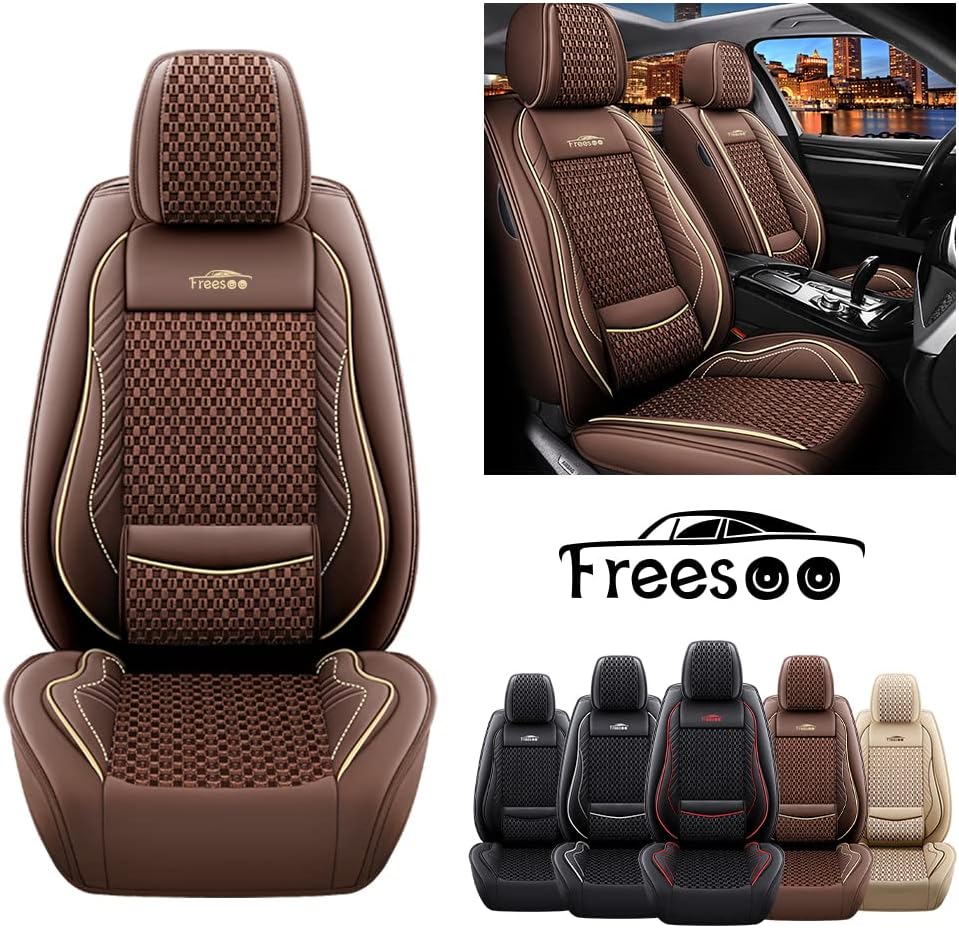 Black Red 9 Leather Car Seat Covers Full Set Q701943
