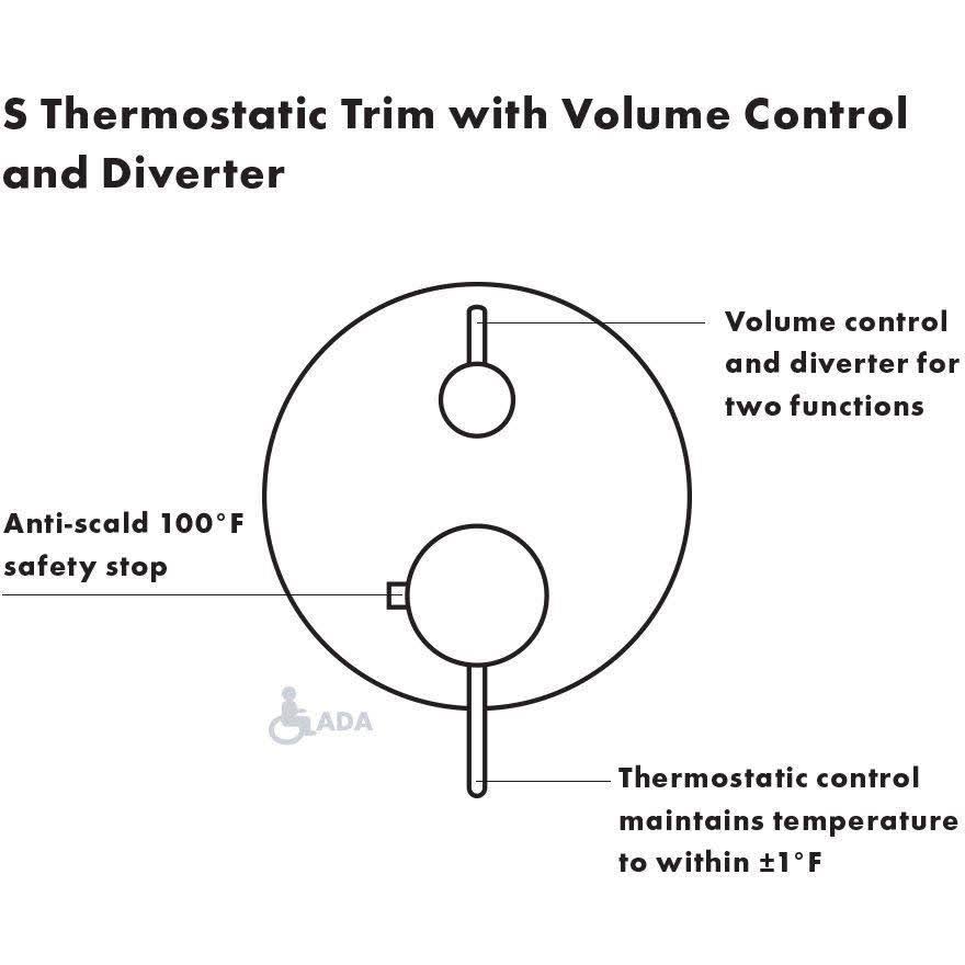 Chrome Thermostatic Trim with Volume Control and Diverter E363532