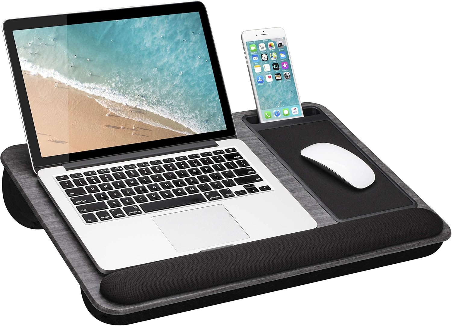 Black Carbon Lap Desk with Wrist Rest, Mouse Pad, and Phone Holder B770315