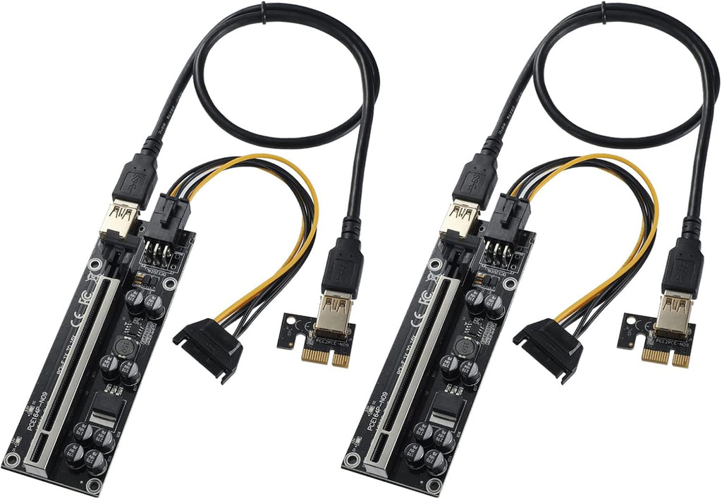 PCIE Riser 10 Solid Capacitors with RGB LED Light & 60cm USB 3.0 Extension Cable, Pack of 2 E261794