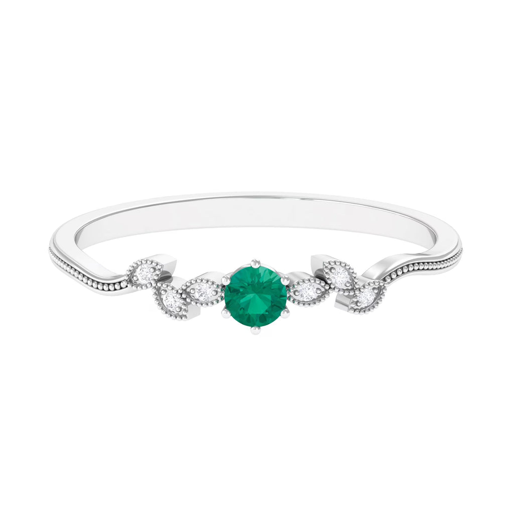 Emerald Leaf Promise Ring with Diamond, 925 Sterling Silver, US 4.00 I881582