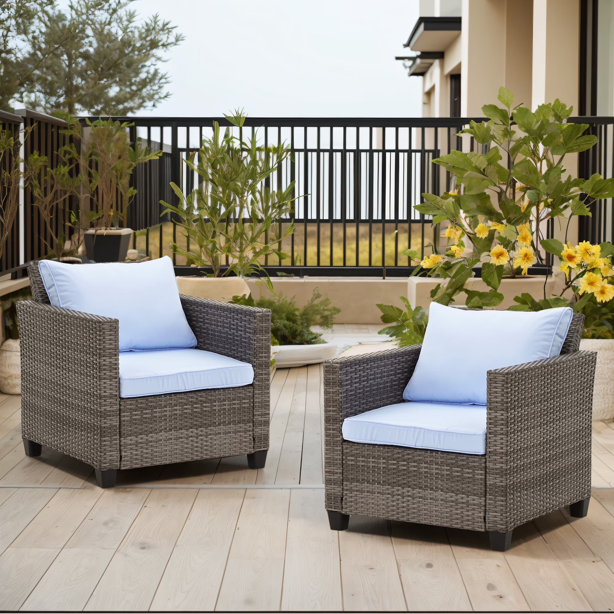 Blue Rattan Wicker Single Chairs I596886