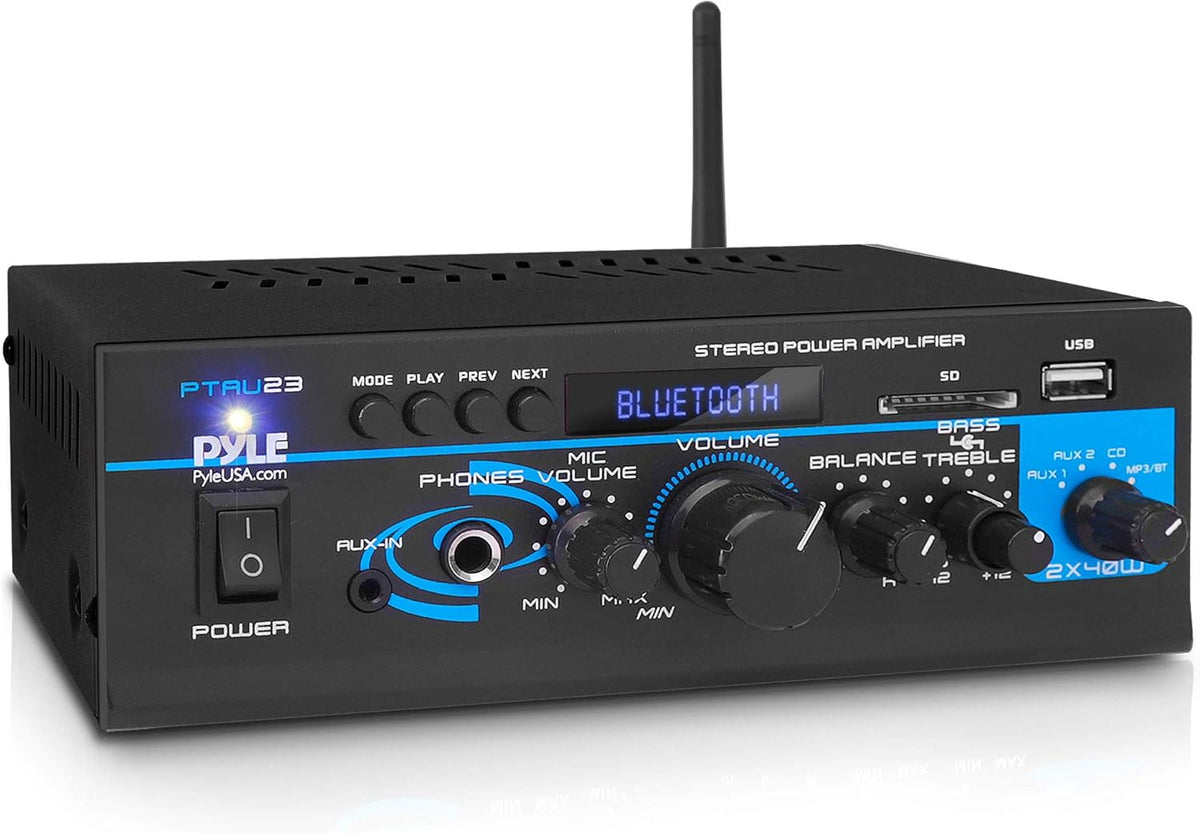 2X40W Bluetooth Power Amplifier System with RCA, USB, AUX, Headphone, Mic Input Q696