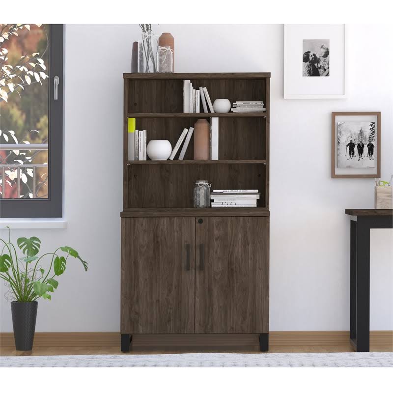 Industrial Farmhouse 2-Door Storage Cabinet Dark Brown Weathered Oak T4815