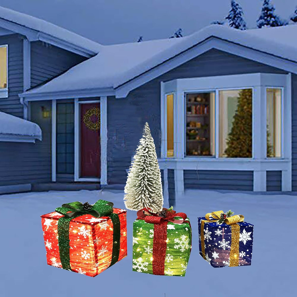Set of 3 Christmas Lighting Shrink Gift Boxes with Waterproof Plug in Power Supply (Snowflake) Pack of 2 P44919