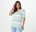 Variegated Striped Side Knot Top, Size 2X, Cabana Blue U1955
