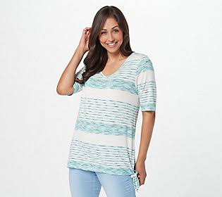 Variegated Striped Side Knot Top, Size 2X, Cabana Blue U1955