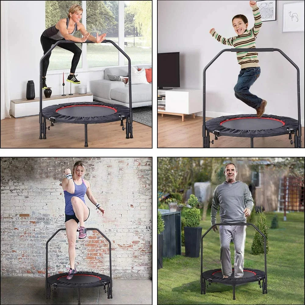 Foldable Fitness Trampoline with 3-Level Adjustable Foam Handrail F7892