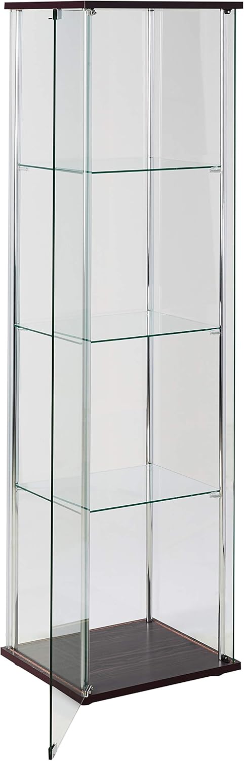 4-Shelf Glass Curio Cabinet, Cappuccino and Clear N336