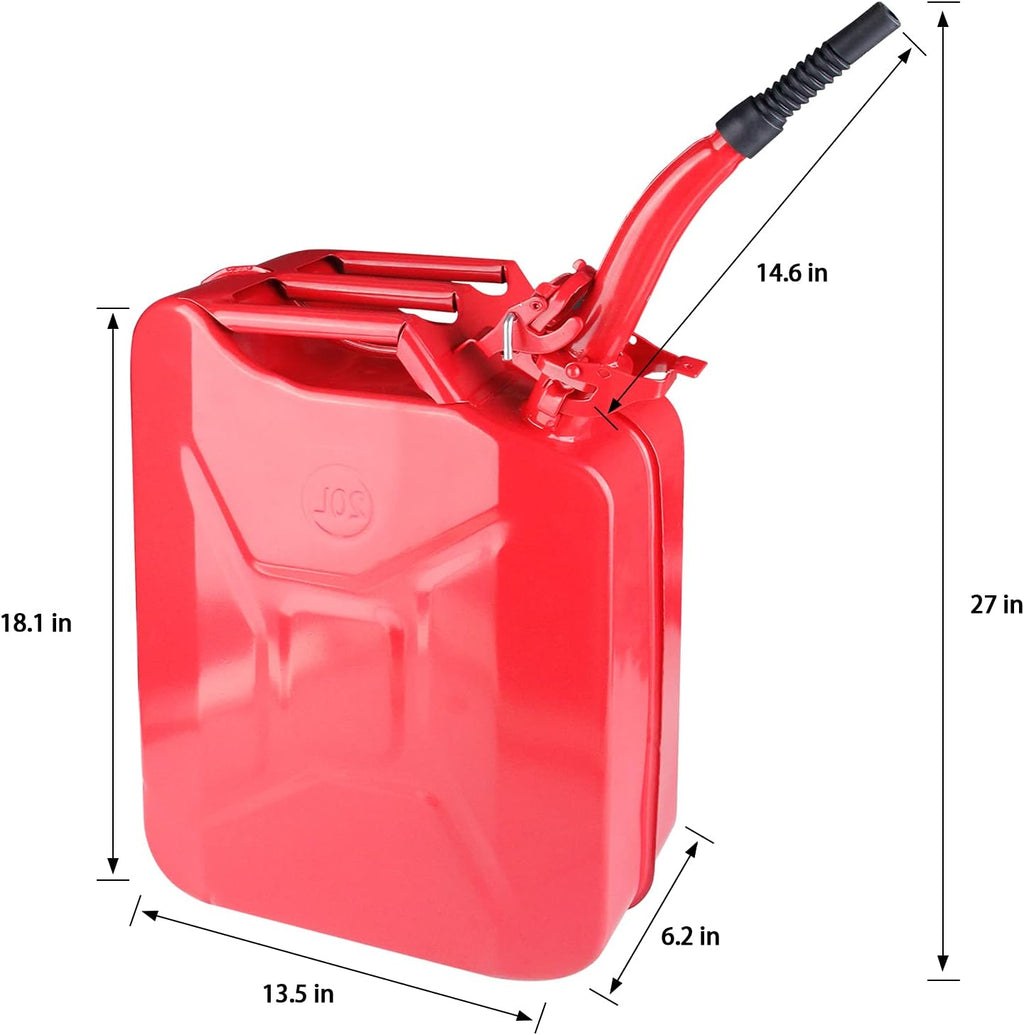 2 Pack Red 20L Steel Gas Can with Spout System J8448
