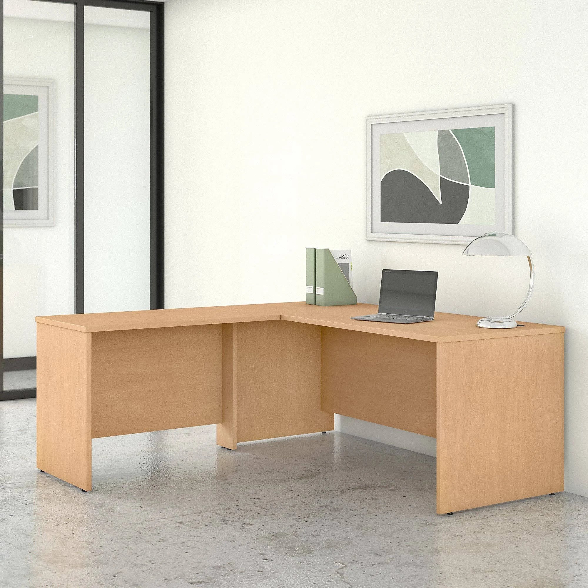 L Shaped Desk with 42W Return, Natural Maple J85952