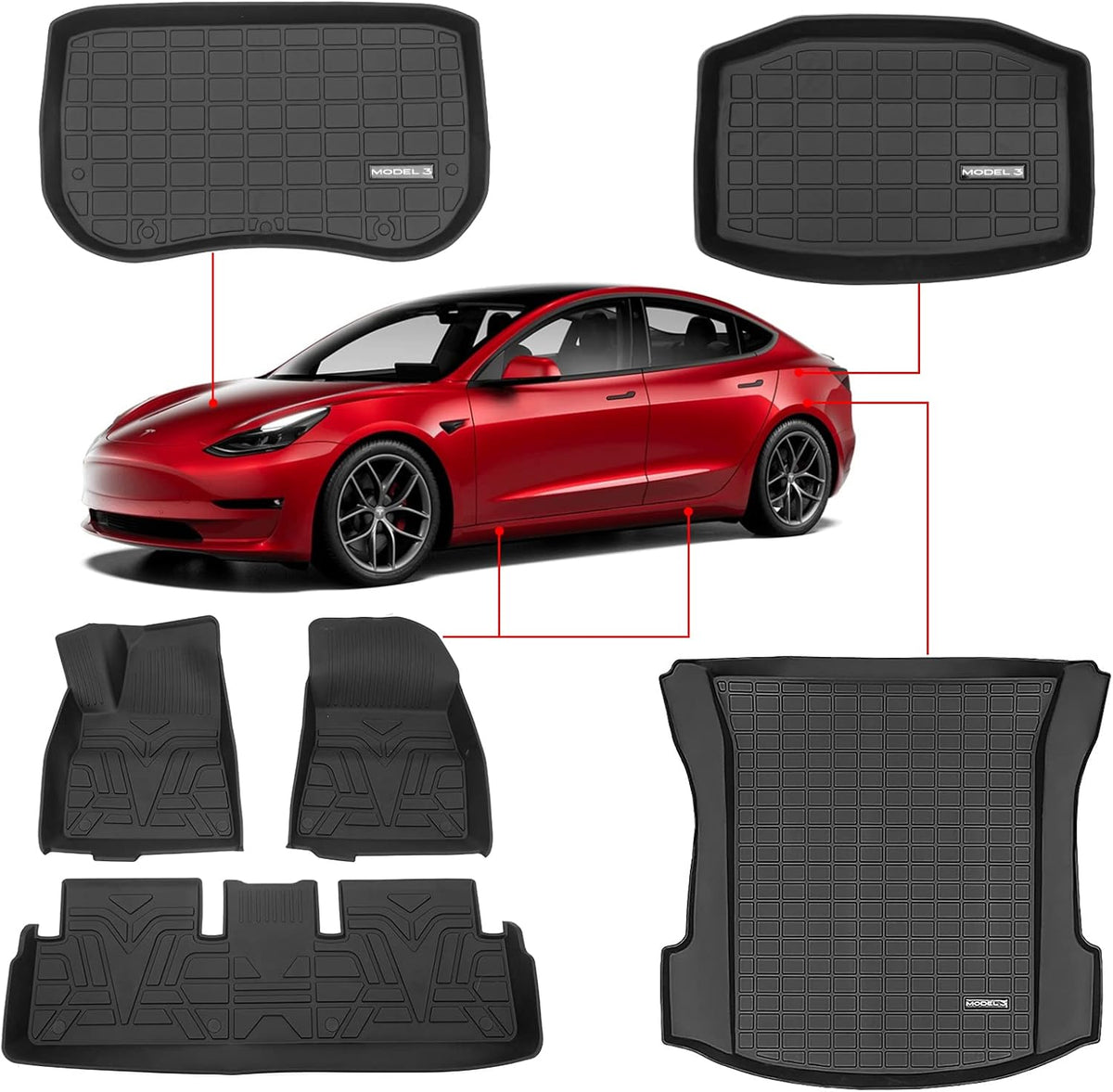 Set of 6 TPE Car Floor Mats for Tesla Model 3 H531