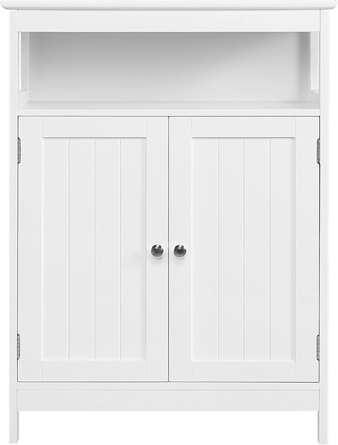 White Wooden Bathroom Floor Cabinet with Double Doors and Adjustable Shelf A205026