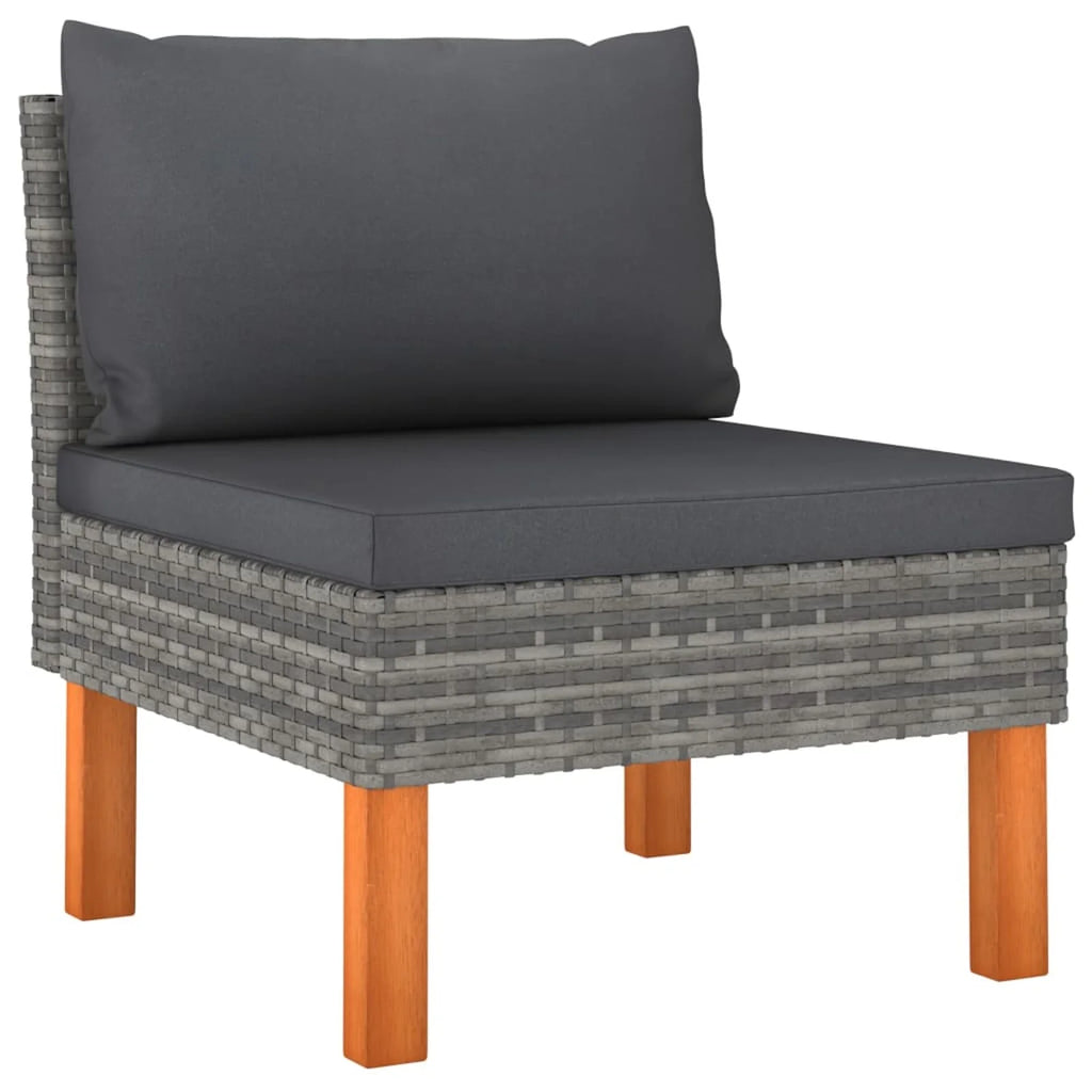 6 Piece Gray Poly Rattan Wood Legs Outdoor Sectional Sofa Set M895257