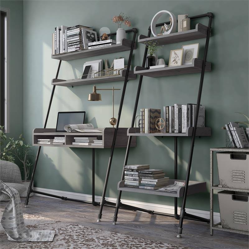 2-Piece Desk and Bookcase Set in Gray Oak P67047
