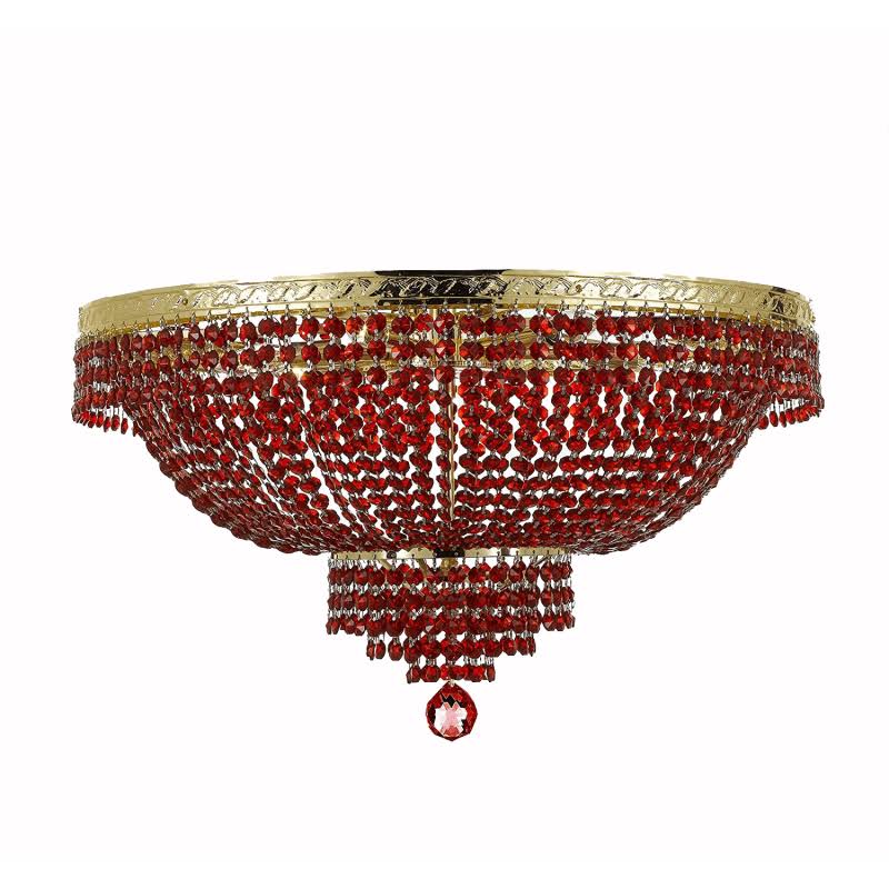 9 Light Red Crystal Flush Mount Ceiling Fixture B171