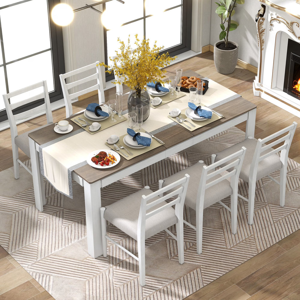 Farmhouse 7 Piece Dining Set Extendable Table with 12” Leaf and 2 Drawers J220