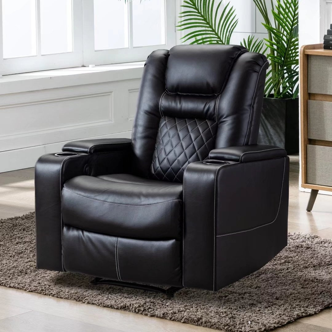 Brown Leather Home Theater Seating with USB Ports and Cup Holders E5793