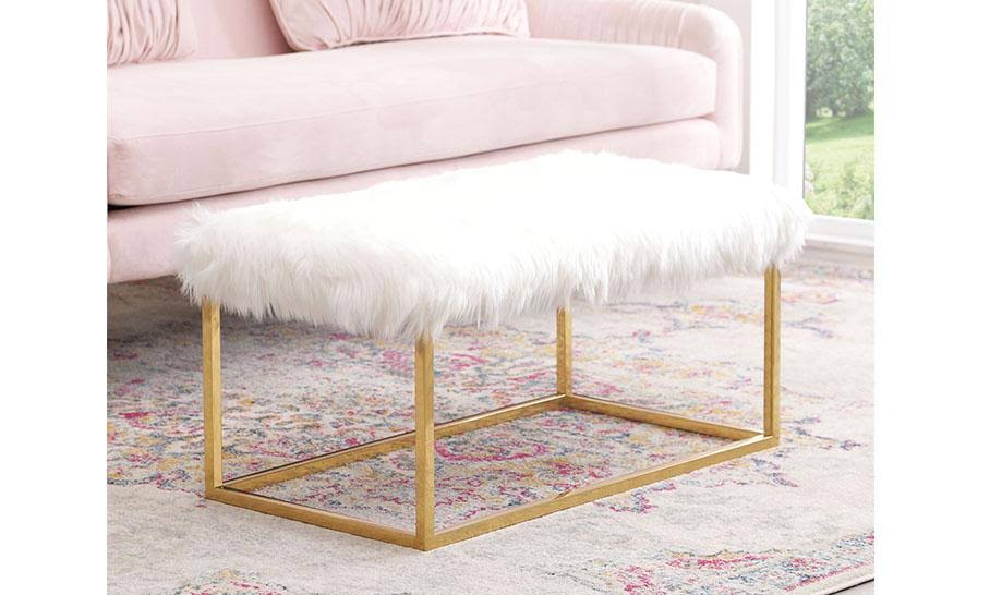 White Faux Fur Ottoman X682969