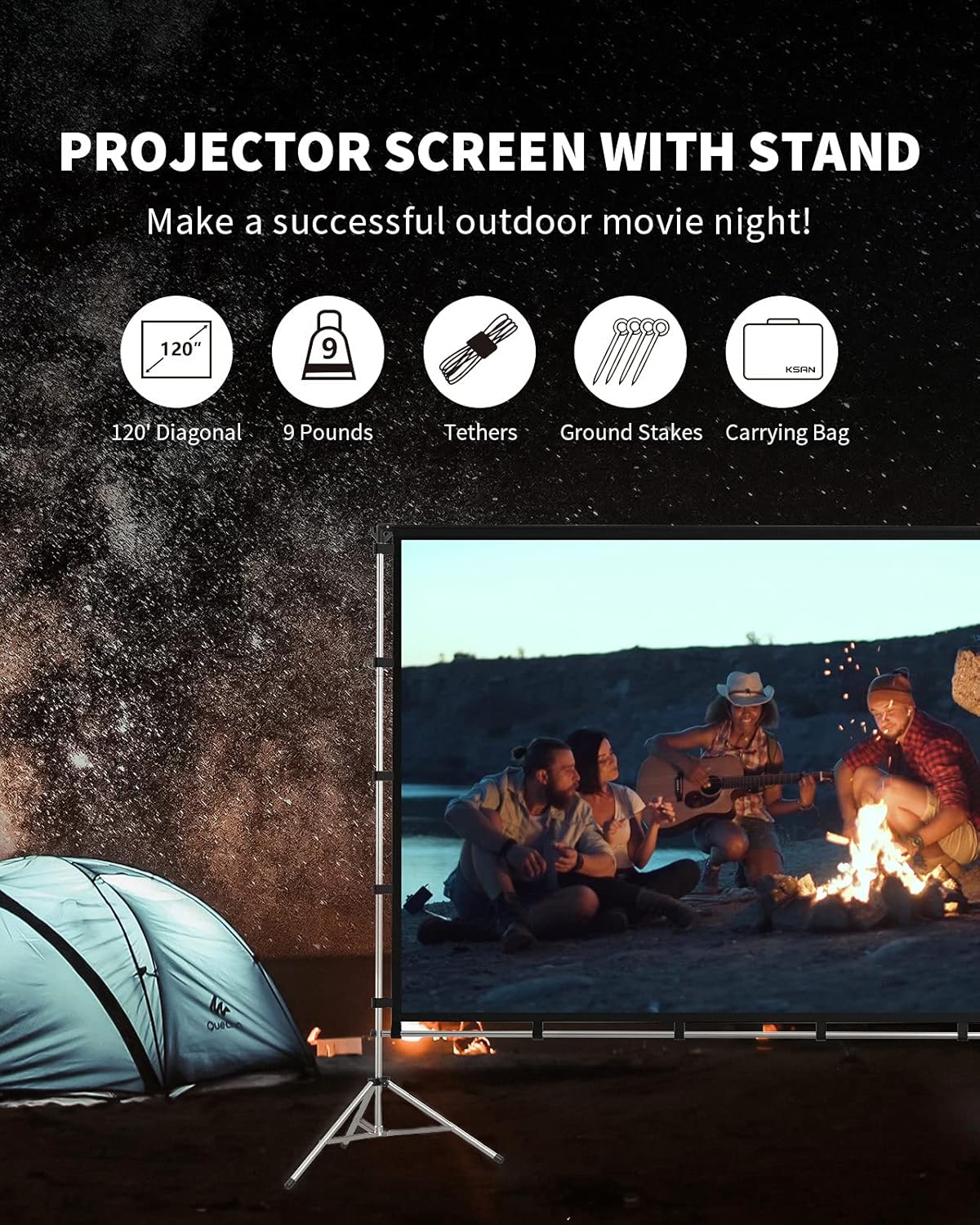 Outdoor Projector Screen with Stand, 120 Inch (16:9), Portable with Full-Set Bag C144650