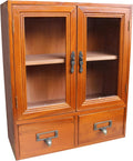 Wooden Storage Cabinet with Glass Double Doors and Adjustable Shelf and Two Drawers V23770