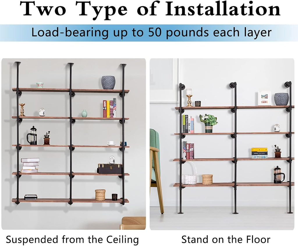 Industrial Iron Pipe Shelf Wall Mount 3 Pack of 5 Tier S1622