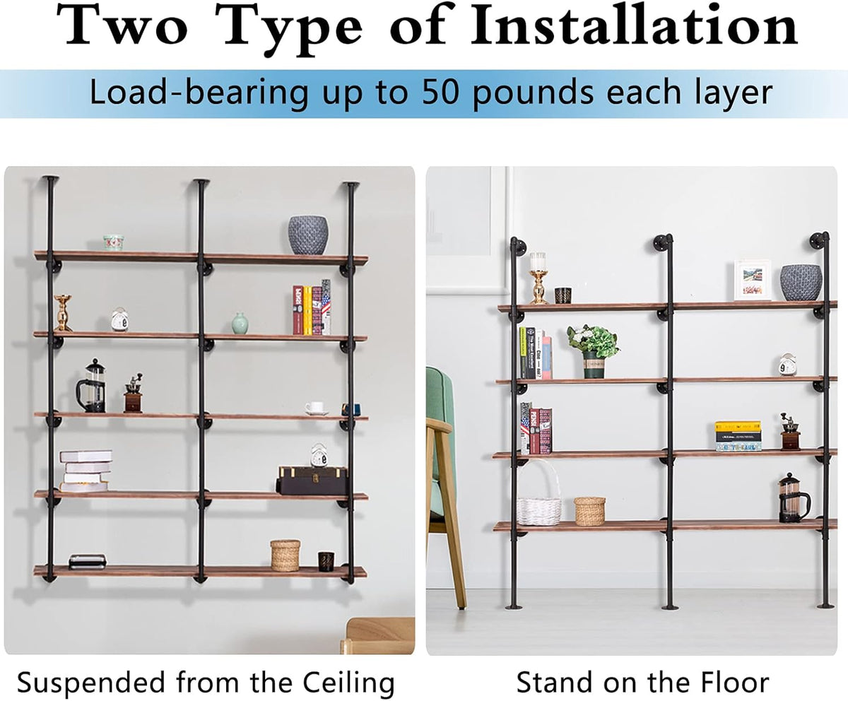 Industrial Iron Pipe Shelf Wall Mount 3 Pack of 5 Tier S1622