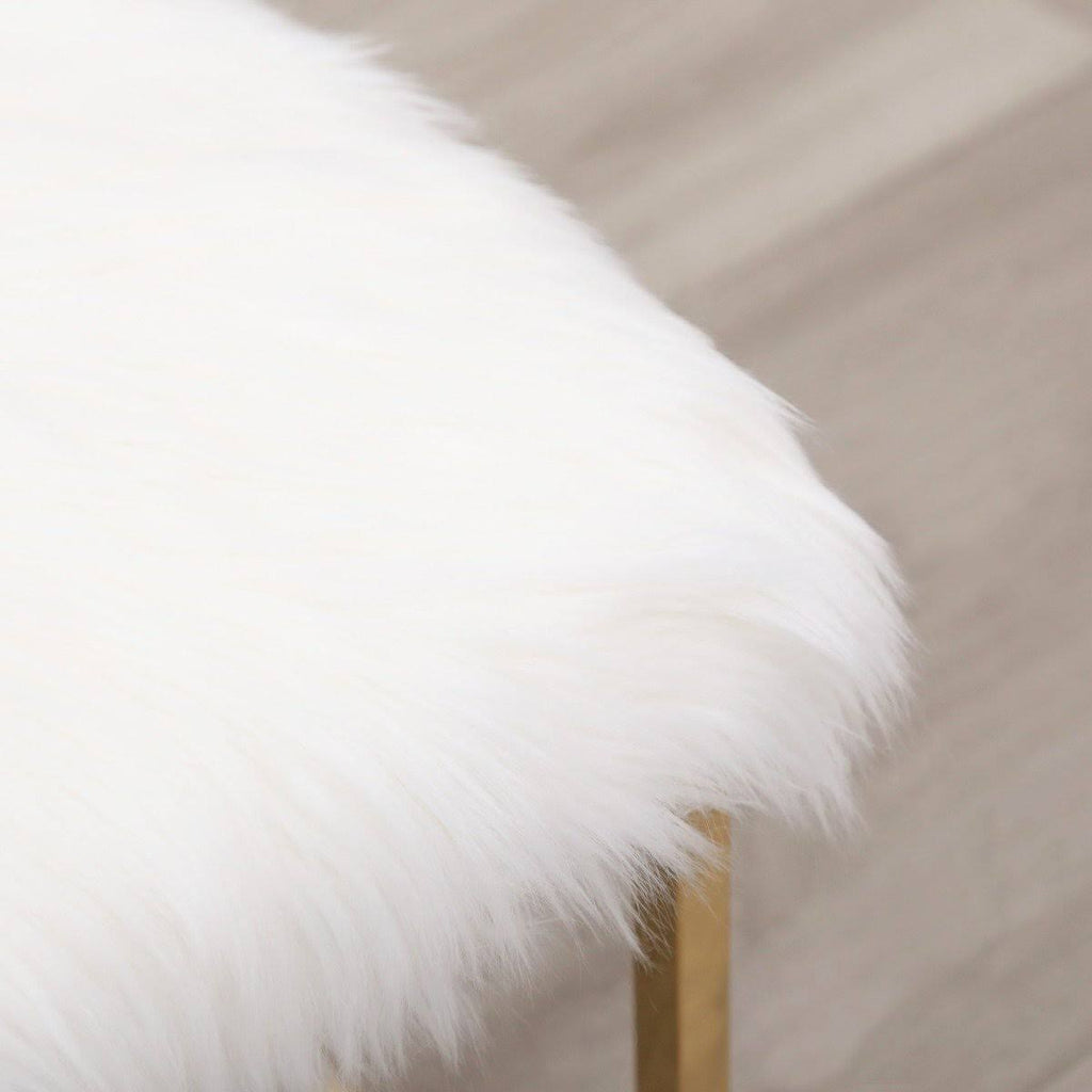 White Faux Fur Ottoman X682969
