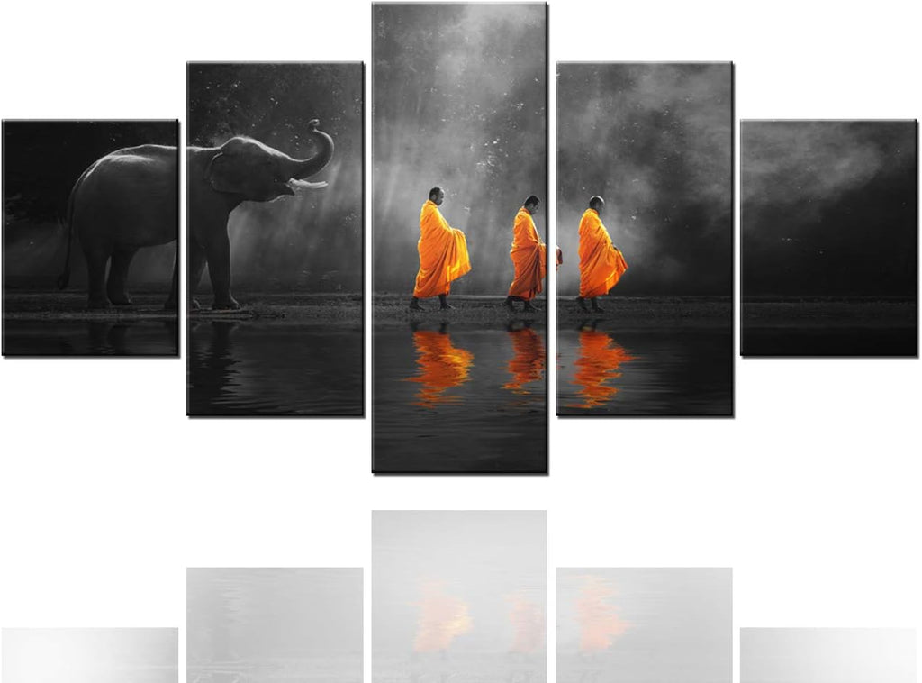 5 Piece Black & White Canvas Paintings Framed Ready to Hang H28345