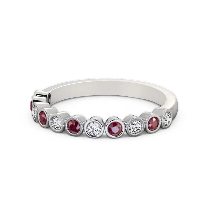 14K White Gold Eternity Band with Natural Diamond and Ruby E982