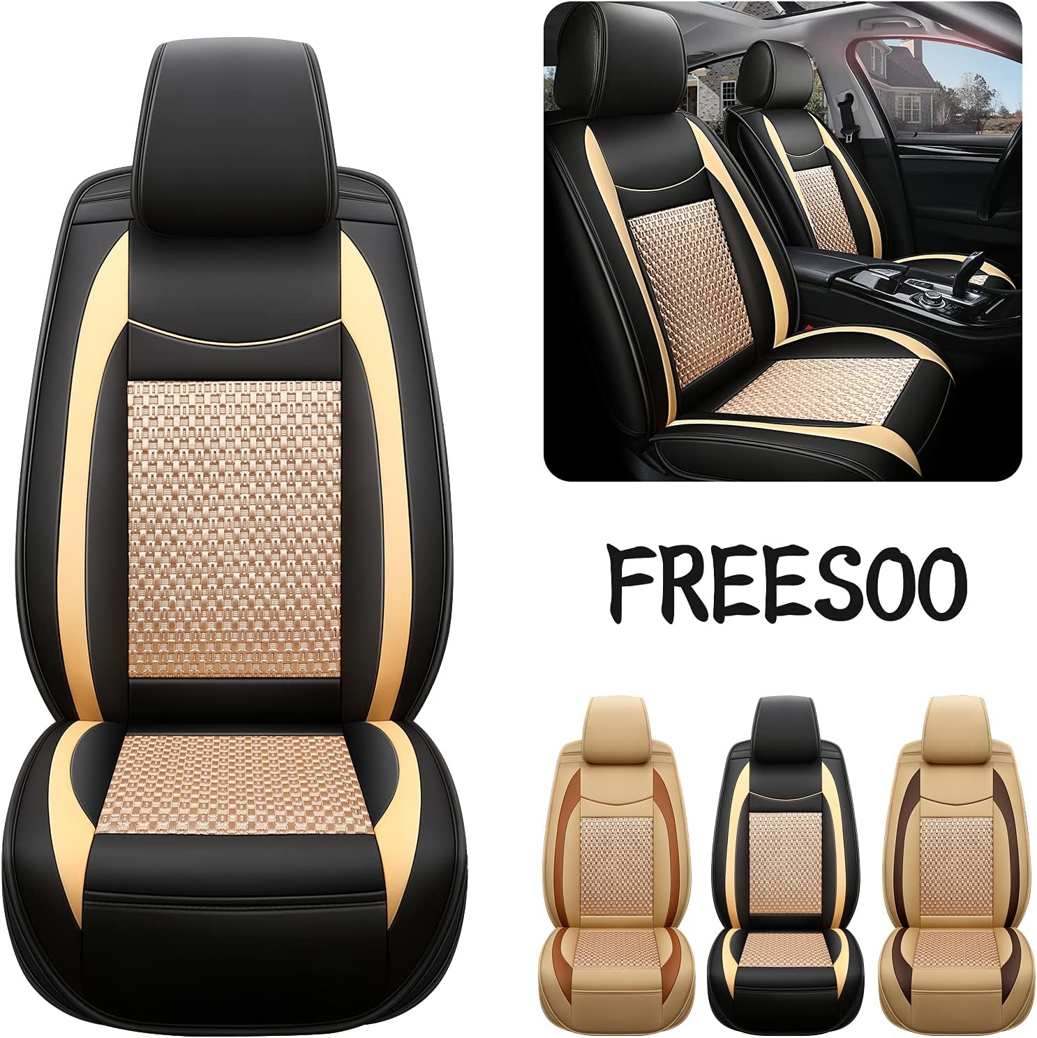 Black Red 9 Leather Car Seat Covers Full Set Q701943