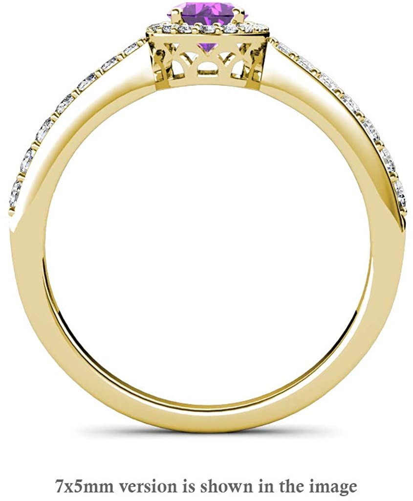 Oval Amethyst & Natural Diamond Halo Engagement Ring 14K Yellow Gold B7949