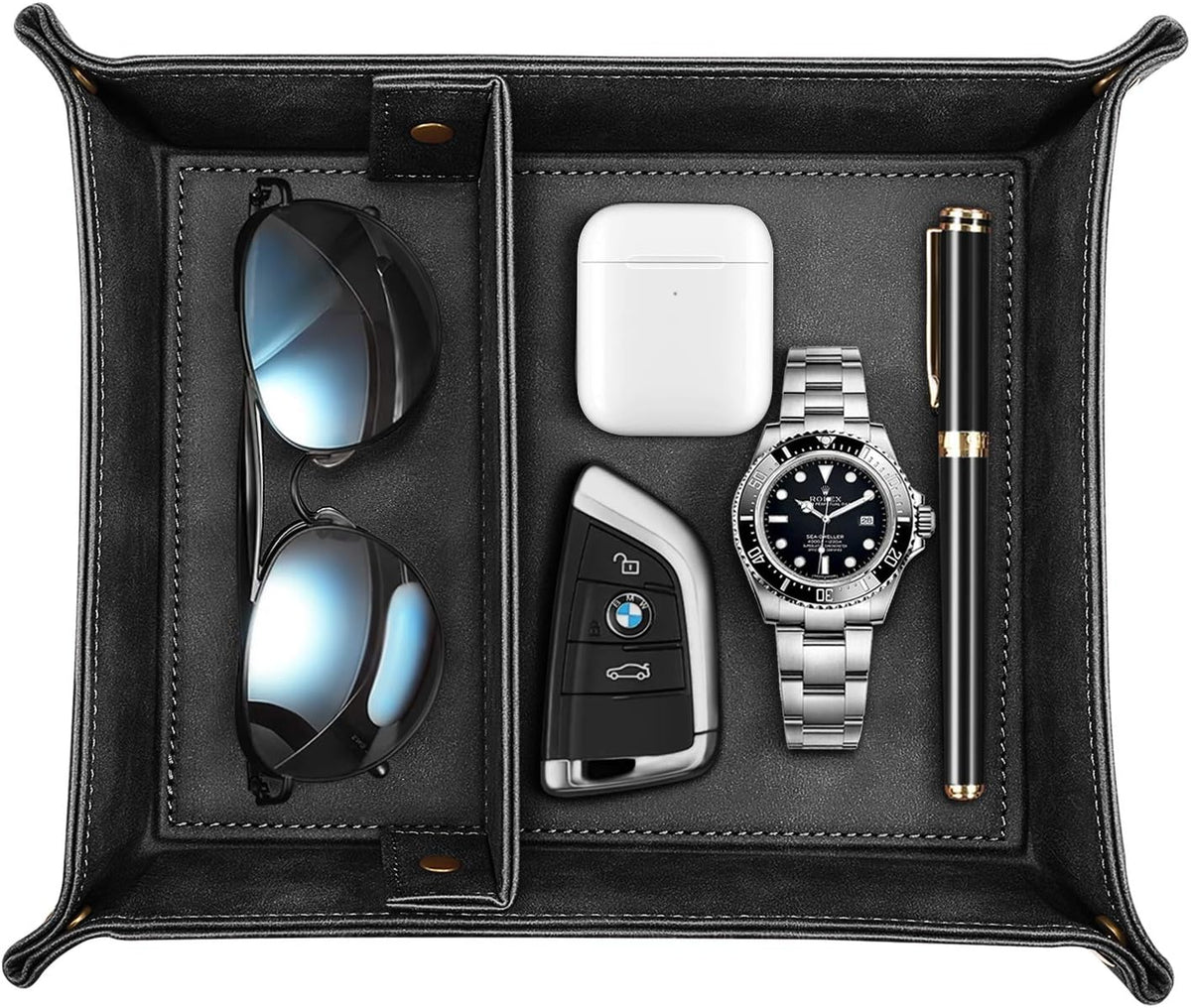 Black Valet Tray with Removable 2 Compartments S4308