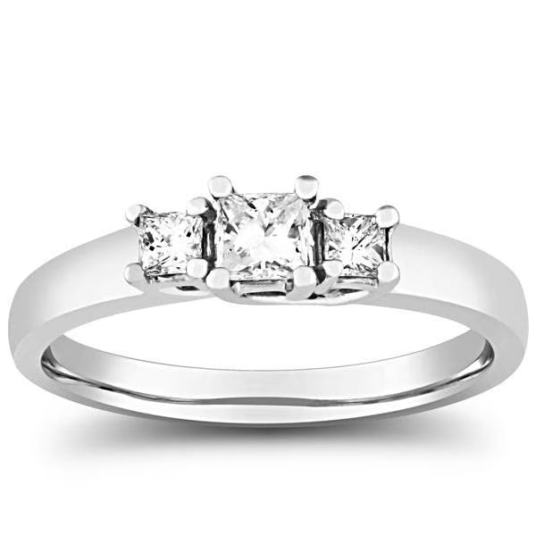 14K White Gold Three Stone Princess Cut Diamond Ring Z9256