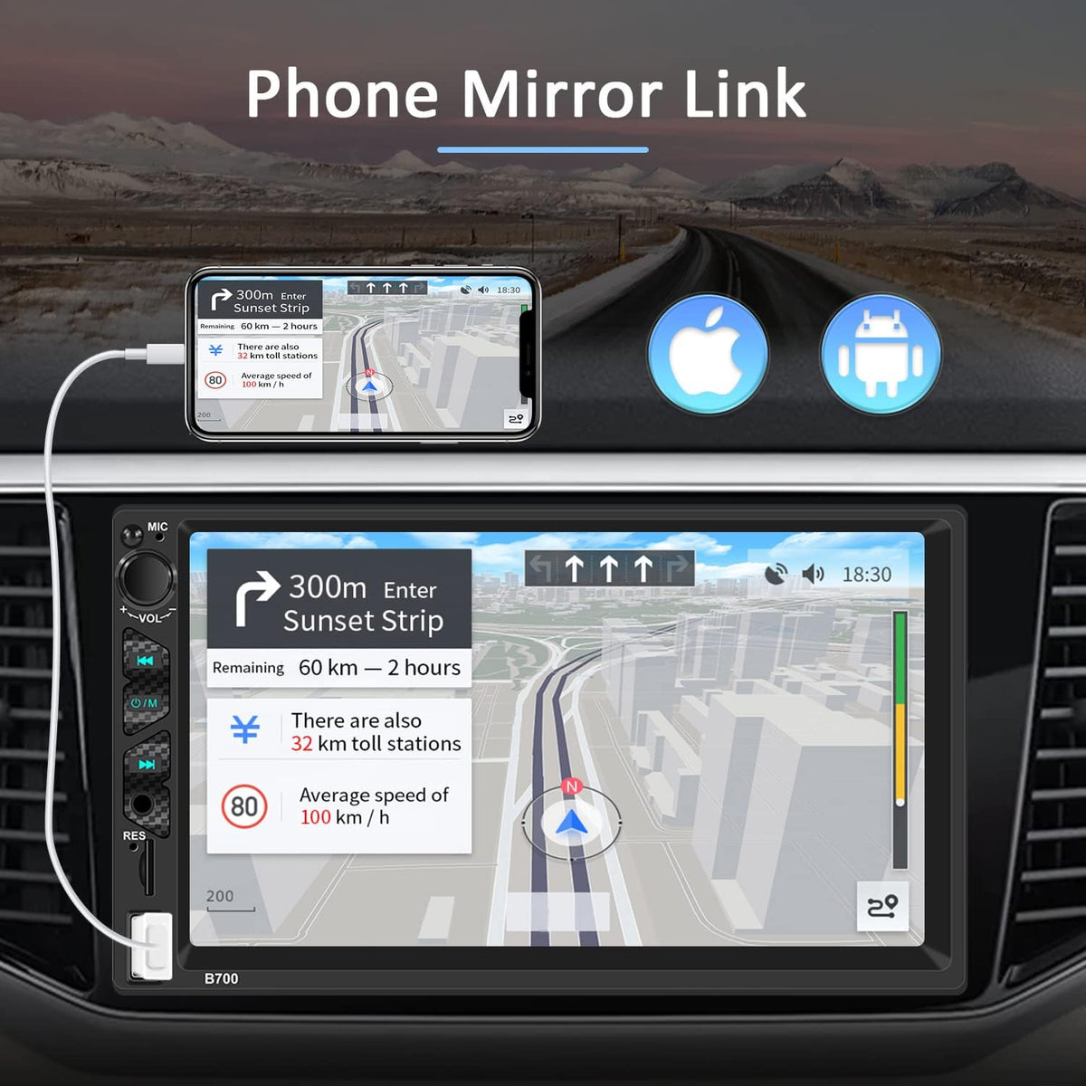 7 Inch Touch Screen Car Stereo with Carplay and Android Auto O879372