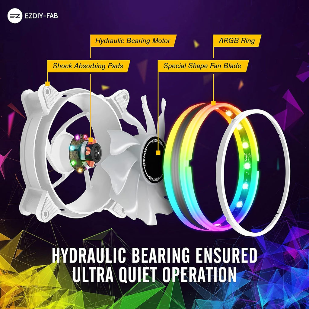 White 120mm RGB PWM Case Fan with Fan Hub, 5 Pack C24769