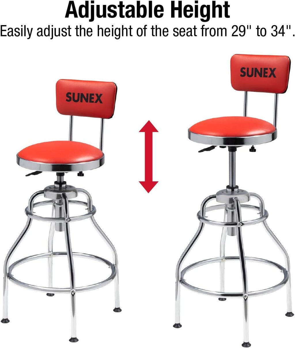 Hydraulic Shop Stool, Chrome Finish, Vinyl Padded Seat and Backrest, Slip Resistant Feet, 250-Pound Capacity, Pack of 2 V688764
