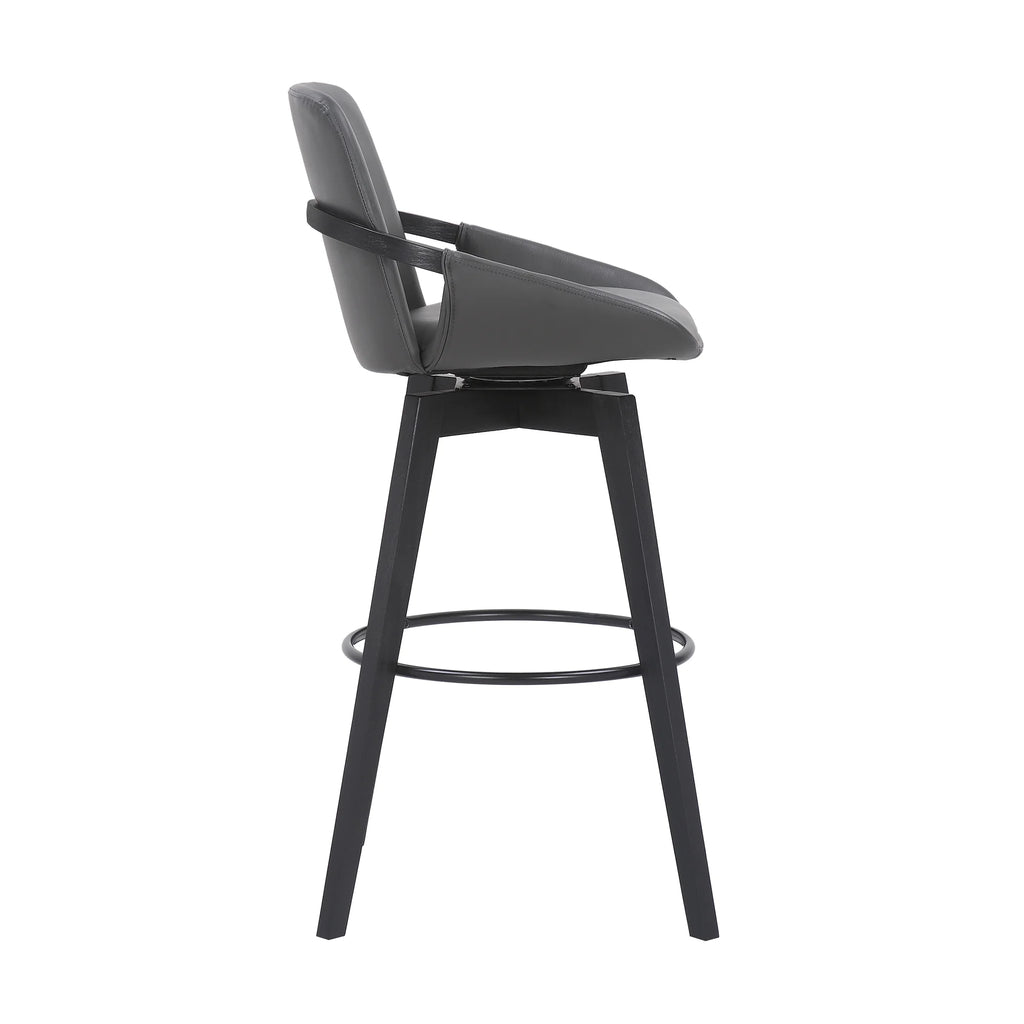 Gray Faux Leather and Black Wood Swivel Bar Stool N510