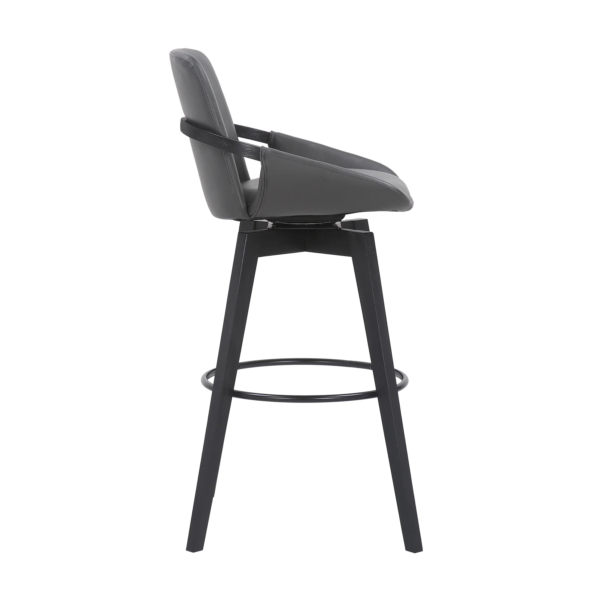 Gray Faux Leather and Black Wood Swivel Bar Stool N510