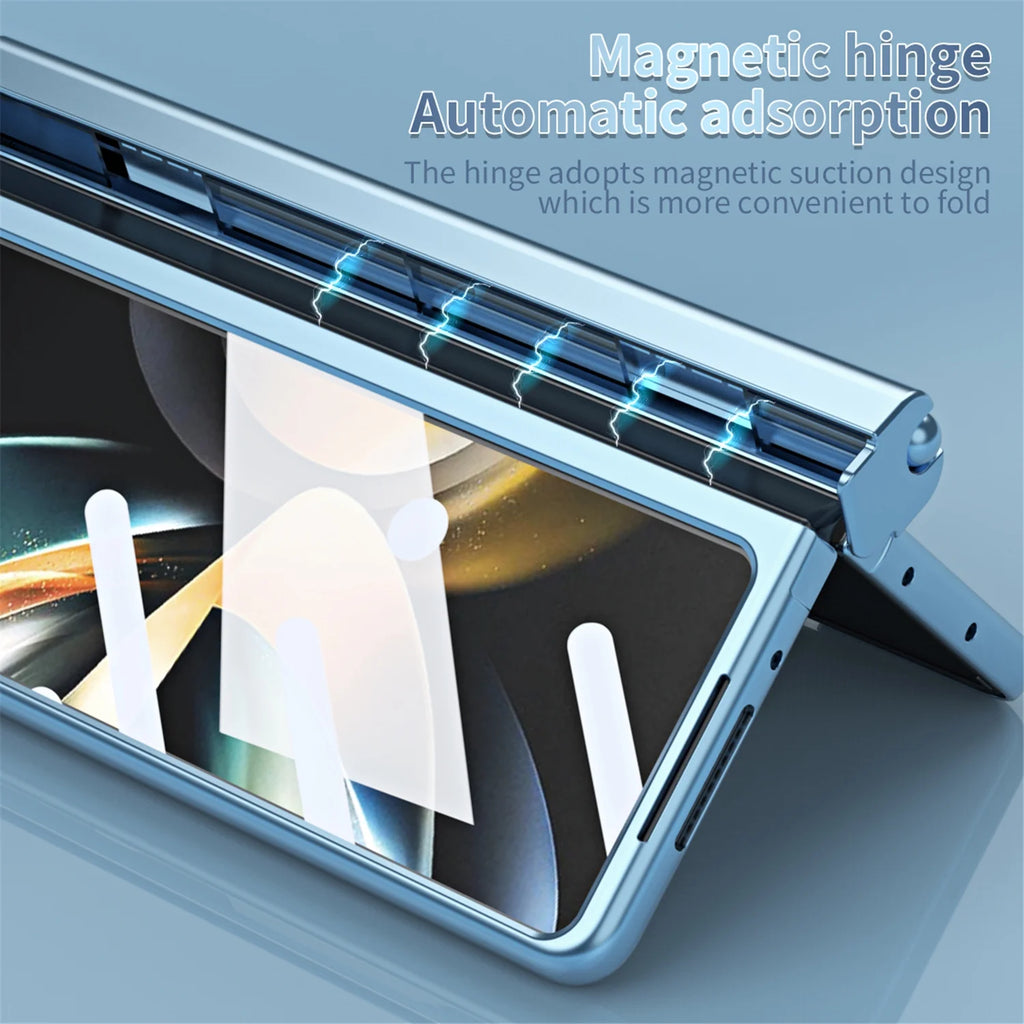 Blue Shockproof Plating Stand Case for Samsung Galaxy Z Fold 5 5G with S Pen Holder N31745