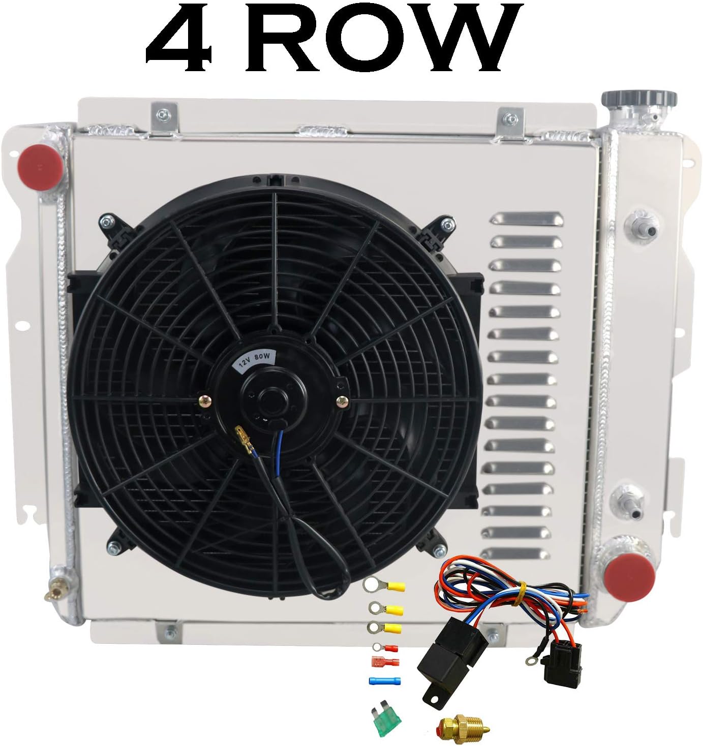 4 Row All Aluminum Radiator with 16" Fan Shroud and Thermostat L360