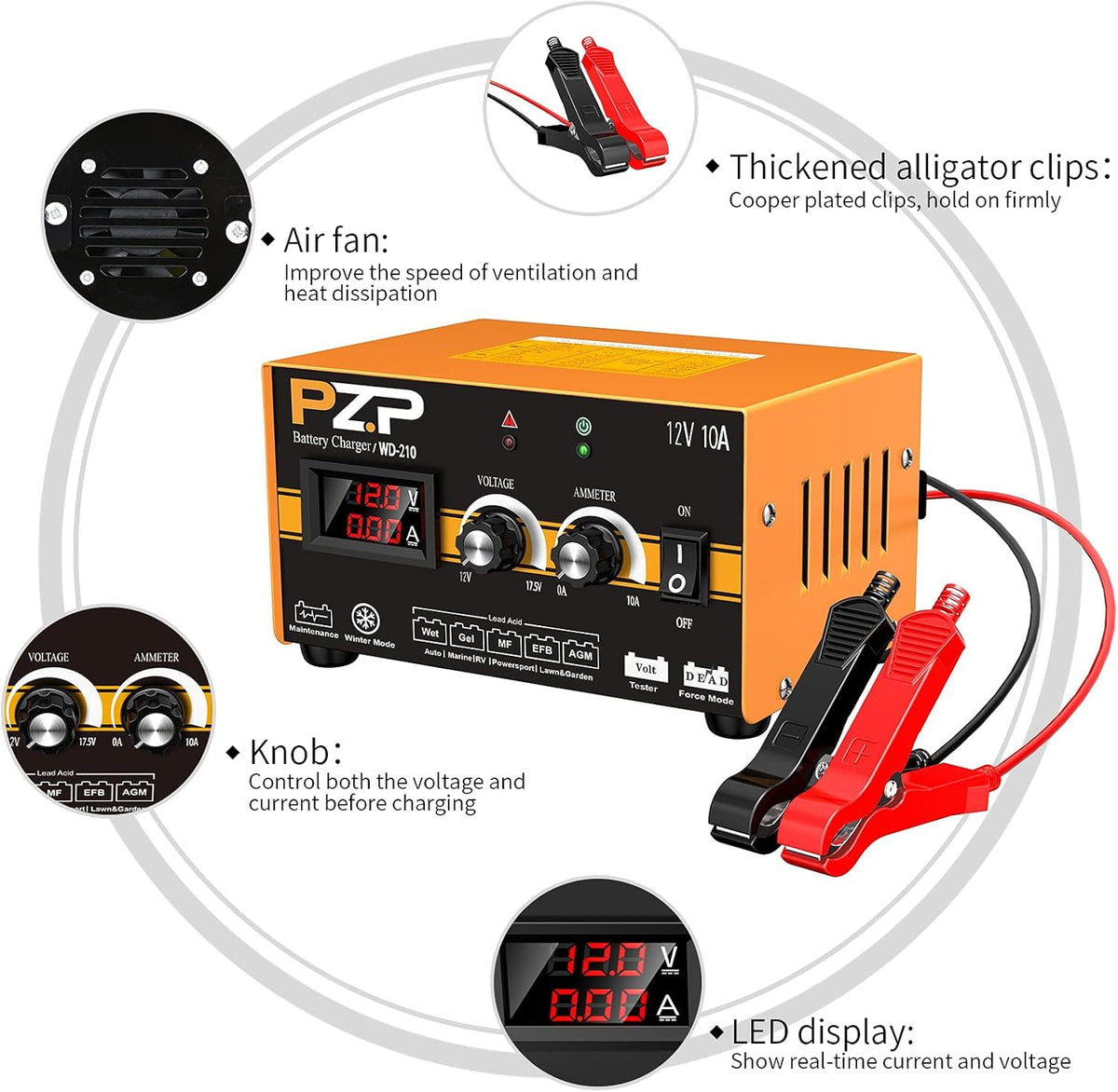 12 Volt 10A Smart Battery Charger with Adjustable Current and Voltage M761653