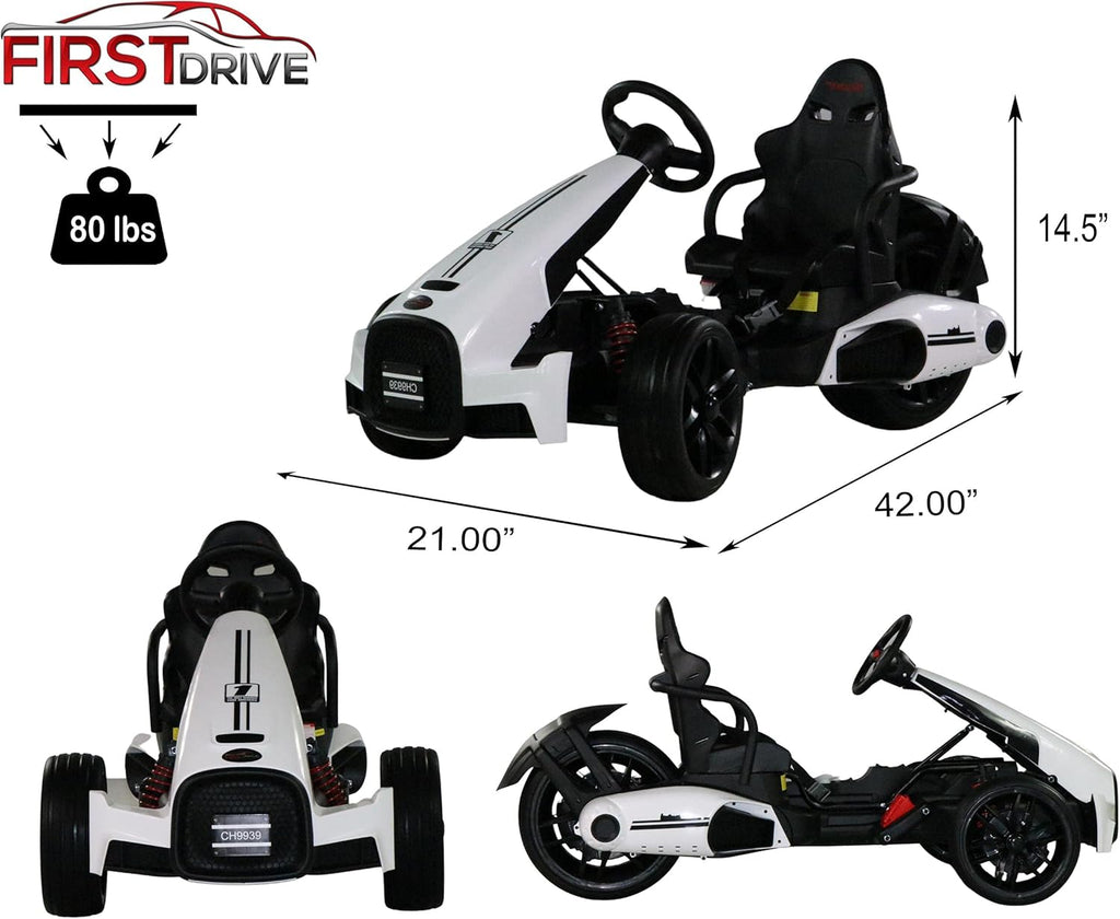 Kids Electric Go Kart 12V White Ride On Toy Car B96042