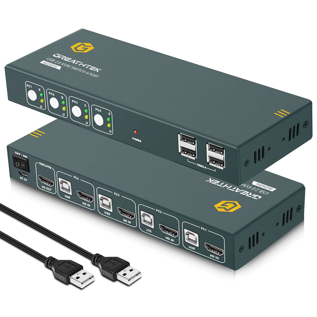 KVM Switch HDMI 4 Port, UHD 4K@60Hz, 4 USB2.0, Pack of 2 L128