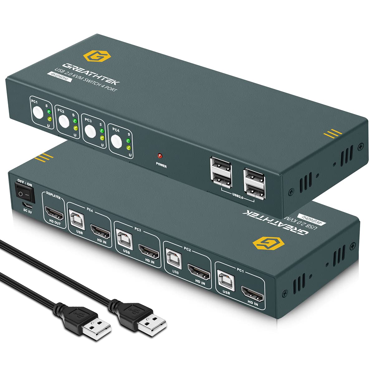 KVM Switch HDMI 4 Port, UHD 4K@60Hz, 4 USB2.0, Pack of 2 L128
